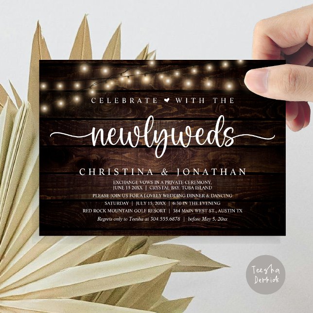Celebrate With The Newlyweds Rustic Wedding Dinner Invitation (Celebrate With The Newlyweds Rustic Wedding Dinner Invitation card, pdf, in cottage dark wood)