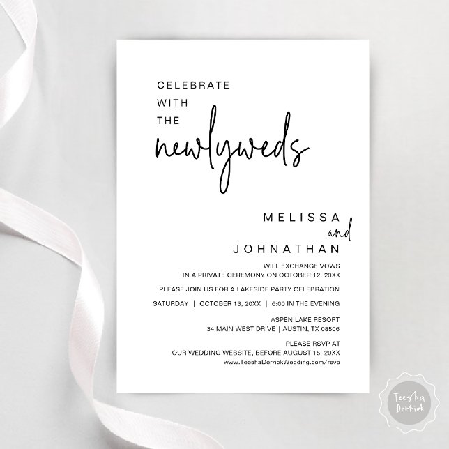Celebrate With The Newlyweds, Wedding Dinner Invitation (Celebrate With The Newlyweds, Wedding Dinner Party Invitation Cards, Modern Minimalist, Black)