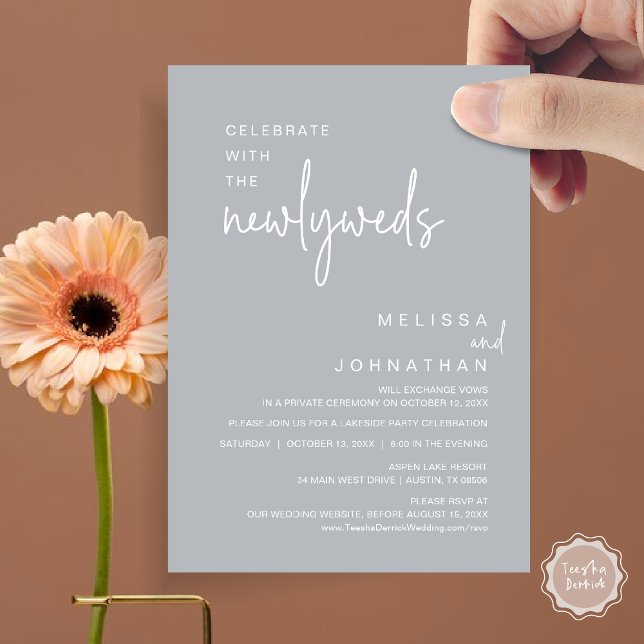 Celebrate With The Newlyweds, Wedding Dinner Invitation (Celebrate with the newlyweds, Modern wedding elopement dinner invitation card, PDF, in chill grey)
