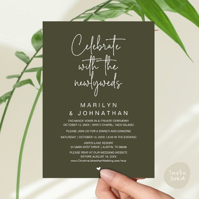 Celebrate With The Newlyweds, Wedding Dinner Invitation (Celebrate With The Newlyweds, Wedding Invitation Card PDF Dinner Party Lunch Brunch Olive Green)