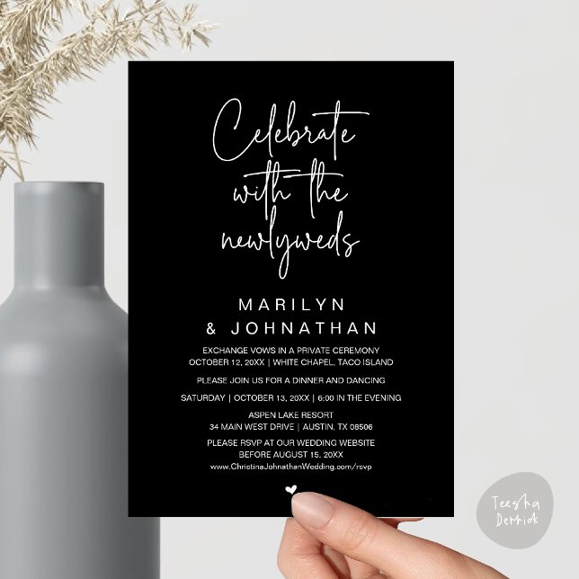 Celebrate With The Newlyweds, Wedding Dinner Invitation (Celebrate With The Newlyweds, Wedding Invitation Card PDF Dinner Party Lunch Brunch Classy Black)