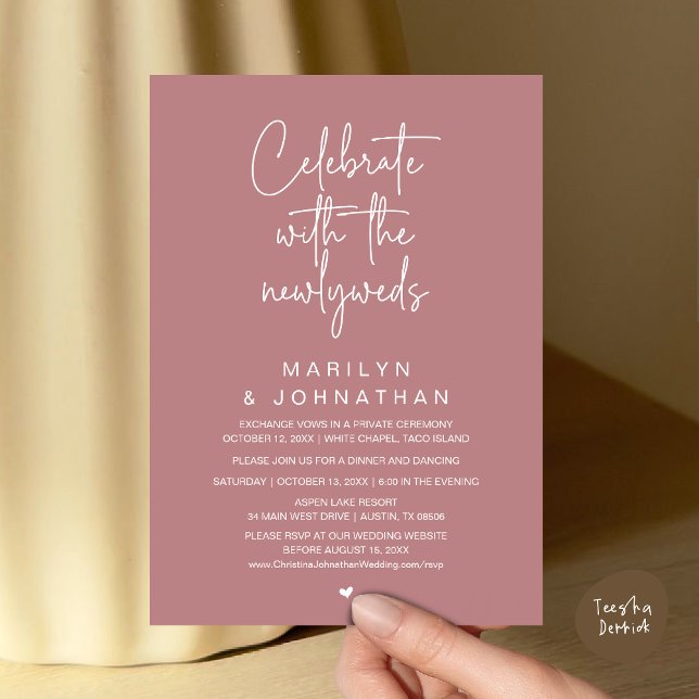 Celebrate With The Newlyweds, Wedding Dinner Invitation (Celebrate With The Newlyweds, Wedding Invitation Card PDF Dinner Party Lunch Brunch Dusty Rose Pink)