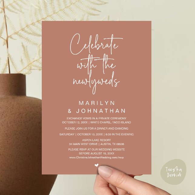 Celebrate With The Newlyweds, Wedding Dinner Invitation (Celebrate With The Newlyweds, Wedding Invitation Card PDF Dinner Party Lunch Brunch Terracotta Brown)