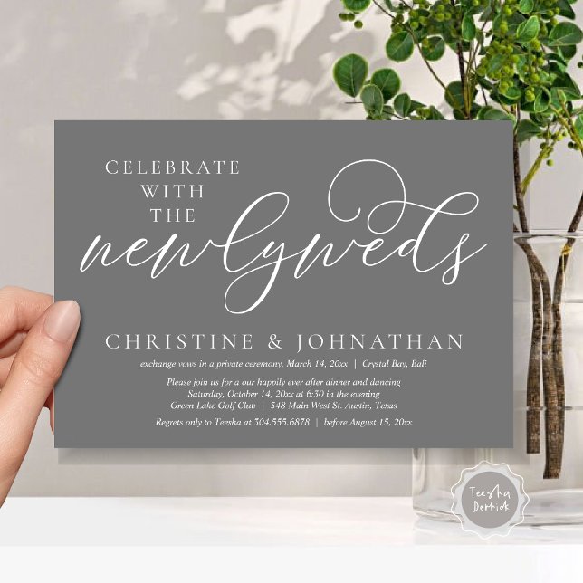 Celebrate with the newlyweds, Wedding Dinner  Invitation (Celebrate with the newlyweds, Wedding Dinner Invitation Card, PDF, Modern Romantic in Dark Grey)
