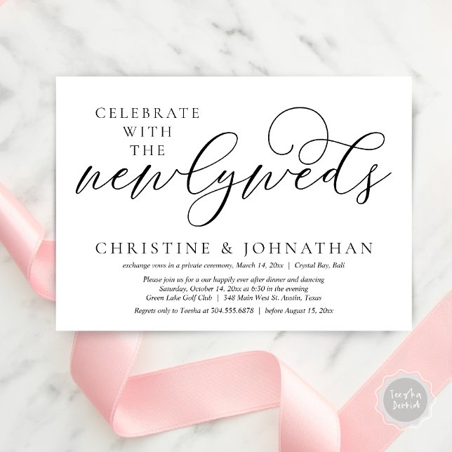 Celebrate with the newlyweds, Wedding Dinner  Invitation (Celebrate with the newlyweds, Wedding Dinner Invitation Card, PDF, Modern Romantic in Black White)