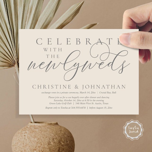 Celebrate with the newlyweds, Wedding Dinner  Invitation (Celebrate with the newlyweds, Wedding Dinner Invitation Card, PDF, Modern Romantic in Cream Grey)