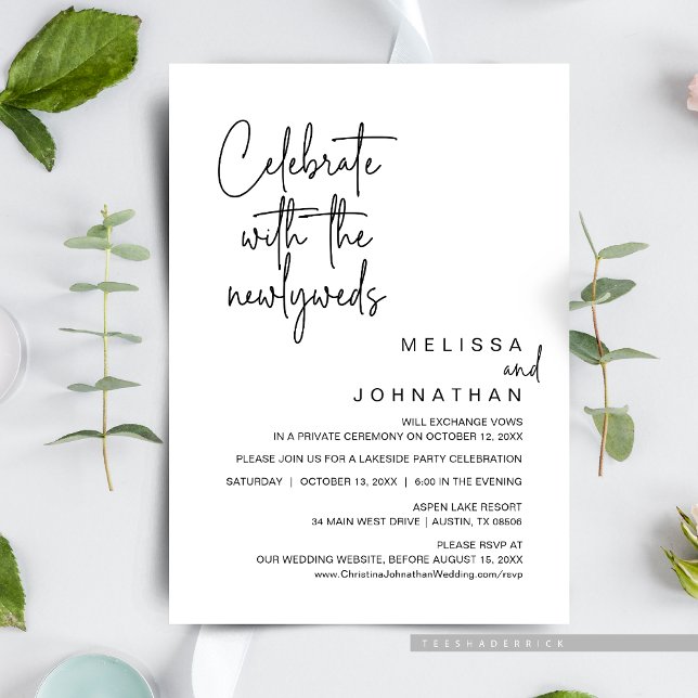 Celebrate With The Newlyweds, Wedding Elopement Invitation (Celebrate with the newlyweds, Post wedding elopement brunch / dinner celebration invitation card)