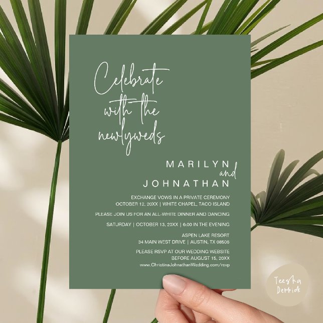 Celebrate With The Newlyweds, Wedding Elopement Invitation (Celebrate With The Newlyweds, Wedding Invitation Card PDF Dinner Party Lunch Brunch Sage Green )
