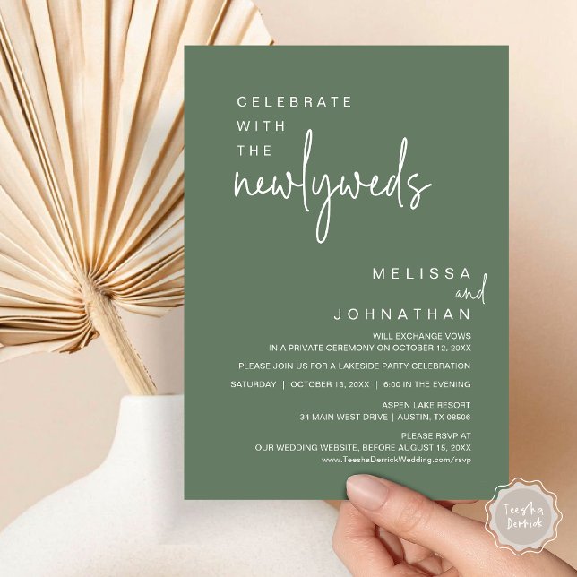 Celebrate With The Newlyweds, Wedding Party Invitation (Celebrate With The Newlyweds, Modern Wedding Party Invitation Card, PDF, in Forest Sage Green)