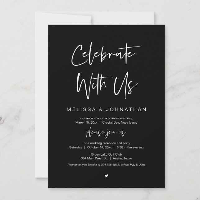 Celebrate with us, Black, Wedding Elopement Invitation (Front)