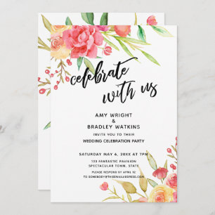 Celebrate with Us Boho Flowers Wedding Reception Invitation