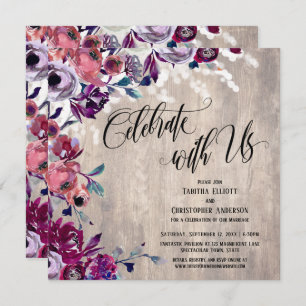 Celebrate with Us Bold Flowers Pale Wood & Lights Invitation