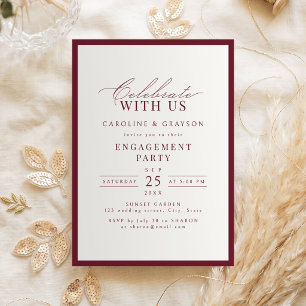 Celebrate With Us! Burgundy Typography Engagement Invitation