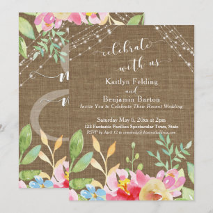 Celebrate with Us, Burlap, Flowers & Lights Invitation