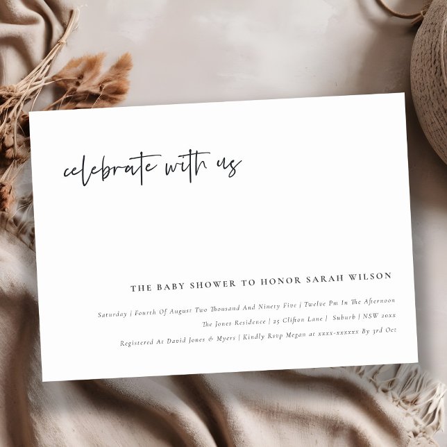 Celebrate With Us Calligraphy Baby Shower Invite (Creator Uploaded)