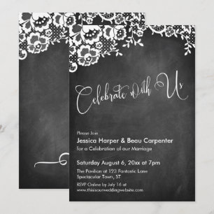 Celebrate with Us Calligraphy Chalkboard & Lace Invitation