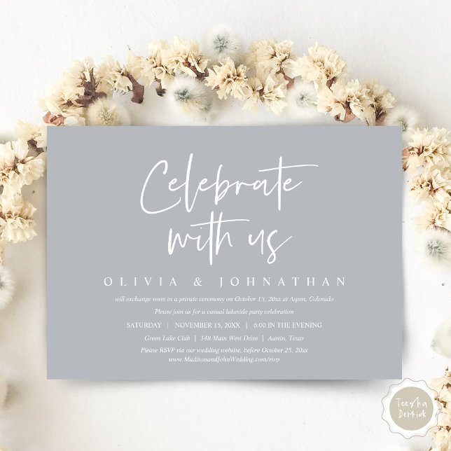 Celebrate with us, Casual Wedding Elopement Party Invitation (Celebrate With Us, Wedding Elopement Brunch, Lunch, Dinner Party Invitation Card, PDF, Chill Grey)