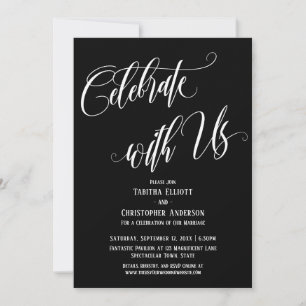 Celebrate with Us Elaborate Script White on Black Invitation