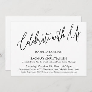 Celebrate with Us Elegant Handwriting Party B&W Invitation