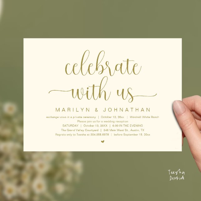 Celebrate With Us Elegant Wedding Reception Dinner Invitation (Celebrate With Us Elegant Modern Wedding Reception Dinner Invitation Card in Gold Yellow Cream)
