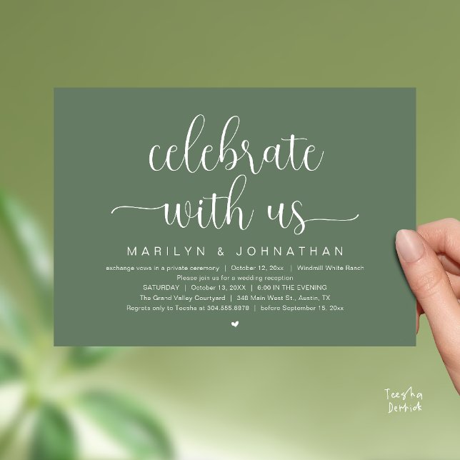 Celebrate With Us Elegant Wedding Reception Dinner Invitation (Celebrate With Us Elegant Modern Wedding Reception Dinner Invitation Card in Sage Green)