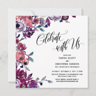 Celebrate with Us Flourishing Script Bold Flowers Invitation