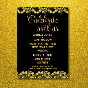 Celebrate With Us Gold Floral New Year's Wedding  Invitation
