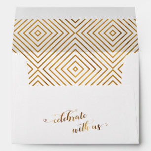 Celebrate with Us Gold Hearts Script Personalised Envelope