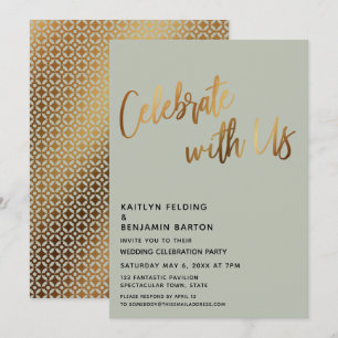 Celebrate With Us Gold Wedding Reception Sage Invitation