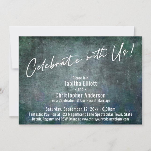 Celebrate with Us Handwriting Blue Grey Grunge Invitation (Front)