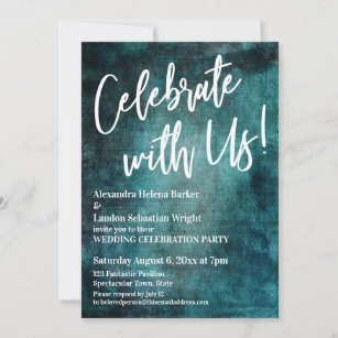 Celebrate With Us! Handwriting Bold Teal Grunge Invitation