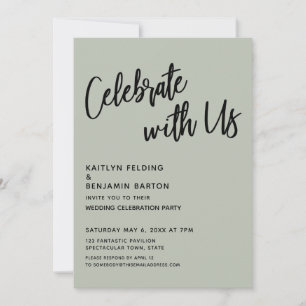 Celebrate With Us! Handwriting Sage Green Invitati Invitation