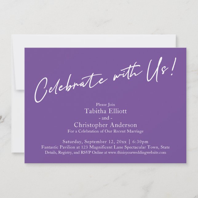 Celebrate with Us Handwriting Simple Purple Invitation (Front)
