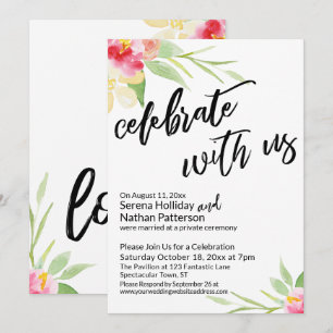 Celebrate with Us Handwriting & Watercolor Flowers Invitation