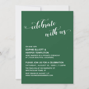 Celebrate with Us Hearts Script Green Reception Invitation