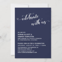 Celebrate with Us Hearts Script Navy Reception