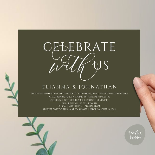 Celebrate with us, Modern Elegant Wedding Dinner Invitation (Celebrate with us, Modern Elegant Wedding Dinner Lunch Brunch Invitation Card in Olive Green)