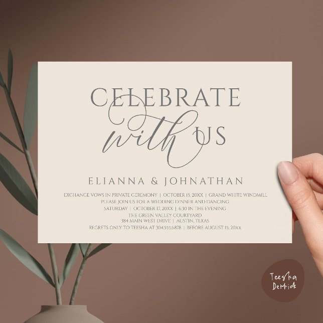 Celebrate with us, Modern Elegant Wedding Dinner Invitation (Celebrate with us, Modern Elegant Wedding Dinner Lunch Brunch Invitation Card in Cream Grey)