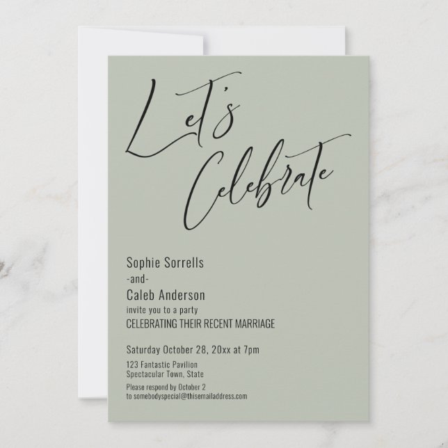 Celebrate with Us! Modern Sage Green Reception Invitation (Front)