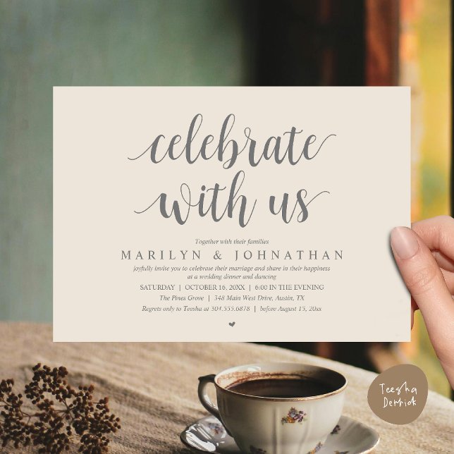 Celebrate with us, Modern Wedding Elopement Dinner Invitation (Celebrate with us, Modern Wedding Elopement Dinner Lunch Brunch Invitation Card in Cream Grey)