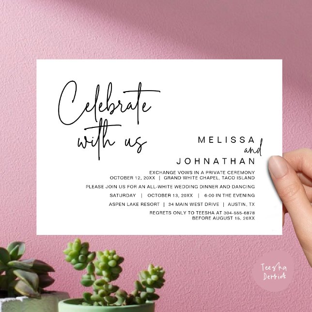 Celebrate with us, Modern Wedding Elopement Dinner Invitation (Celebrate with us, Modern Wedding Elopement Dinner Invitation Card, Brunch, Lunch PDF, White Black)