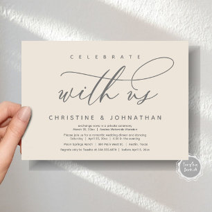 Celebrate with us, Modern Wedding Elopement Dinner Invitation