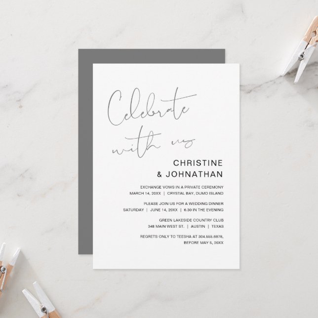 Celebrate with us, modern Wedding Elopement Invita Invitation (Front/Back In Situ)