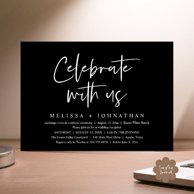 Celebrate with us Modern Wedding Reception Invitation (Celebrate with us Modern Casual Wedding Reception Dinner Lunch Brunch Invites Card PDF Classy Black)