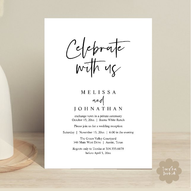 Celebrate with us, Modern Wedding Reception Invitation (Celebrate with us Modern Casual Wedding Reception Dinner Lunch Brunch Invites Card PDF Black White)
