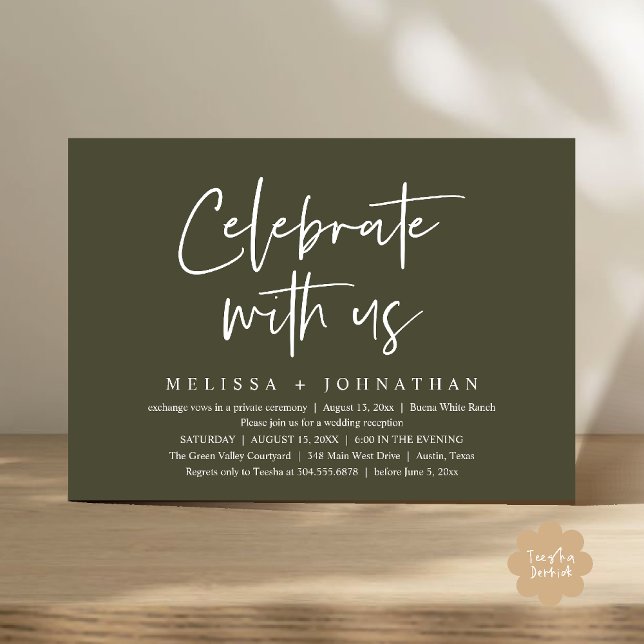 Celebrate with us Modern Wedding Reception Invitation (Celebrate with us Modern Casual Wedding Reception Dinner Lunch Brunch Invites Card PDF Olive Green)