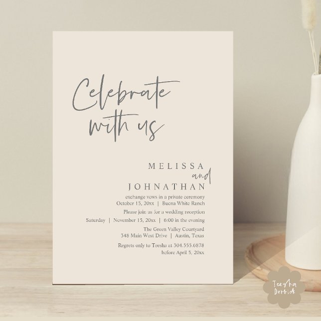 Celebrate with us, Modern Wedding Reception Invitation (Celebrate with us Modern Casual Wedding Reception Dinner Lunch Brunch Invites Card PDF Cream Grey)