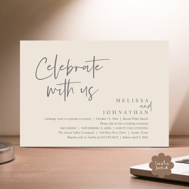 Celebrate with us Modern Wedding Reception Invitation (Celebrate with us Modern Casual Wedding Reception Dinner Lunch Brunch Invites Card PDF Cream Grey)