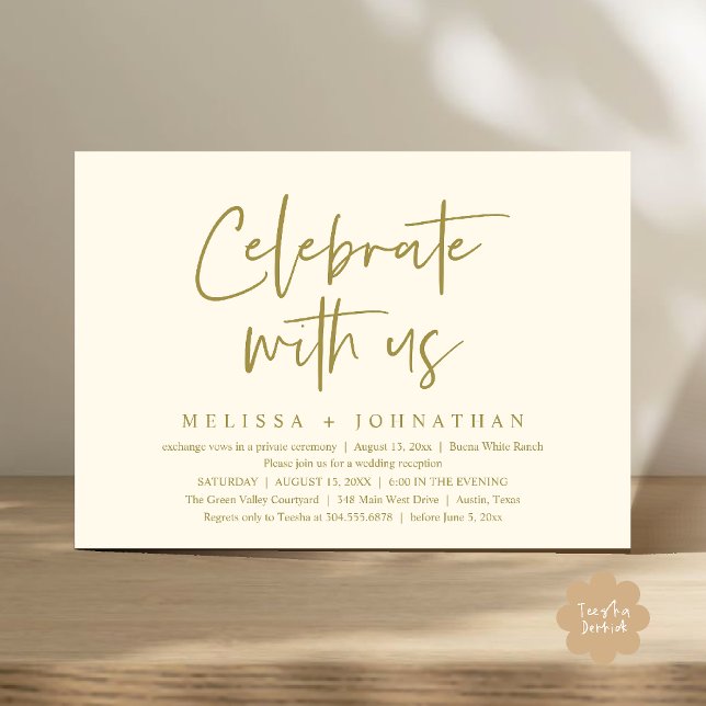 Celebrate with us Modern Wedding Reception Invitation (Celebrate with us Modern Casual Wedding Reception Dinner Lunch Brunch Invites Card PDF Yellow Gold)