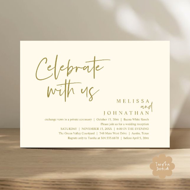 Celebrate with us Modern Wedding Reception Invitation (Celebrate with us Modern Casual Wedding Reception Dinner Lunch Brunch Invites Card PDF Yellow Gold)
